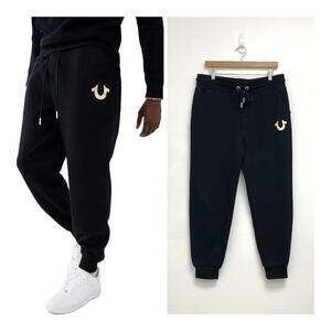 True Religion Men's Metallic Horseshoe Lounge Drawstring Jogger Black - Medium